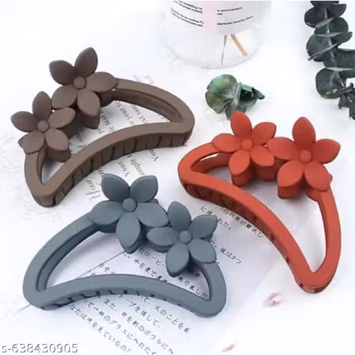 Freebies Big Floral Hair Clutcher For Women Girls | Matte Finish | Strong Hold Hair Accessories Set (Pack of 3)