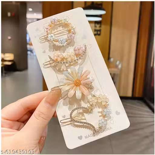 4 Pcs Korean Flower Hair Clips for Women | Elegant Pearl Hair Pins | Heart Design Hair Accessories | Hair Clutcher for Girls | Trendy Hair Styling Clip Set