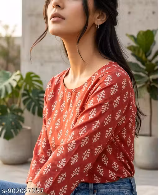 Women's Short Kurti in TopsTunic Rayon Cotton Blend | Ladies Ethnic Tunic