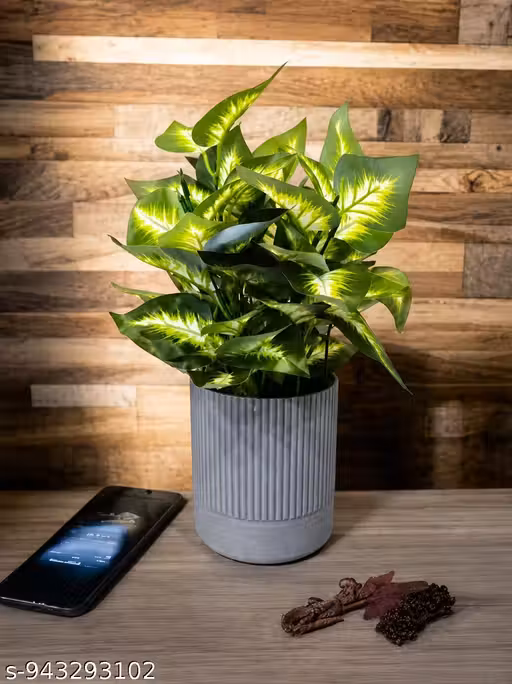 Smart Savers Artificial Plant with Grey Pot | Realistic Indoor Decorative Plant for Home Office Living Room Table Decor | 37 cm