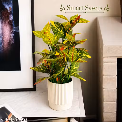 Smart Savers Artificial Plant with White Pot | Realistic Indoor Decorative Plant for Home Office Living Room Table Decor | 37 cm