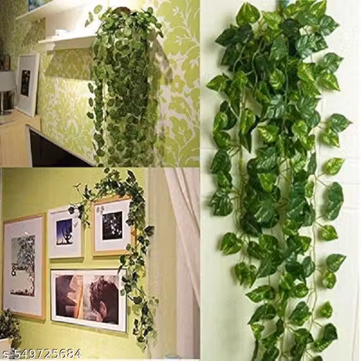 Artificial Creeper Money Plant Leaf Garland (Green, Pack Of 02 Strings,8ft/Per string 30-32 leaves per vine.