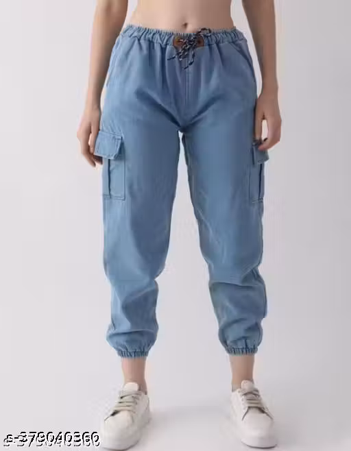 Fashionable Women Blue Jeans Six Pocket Jogger