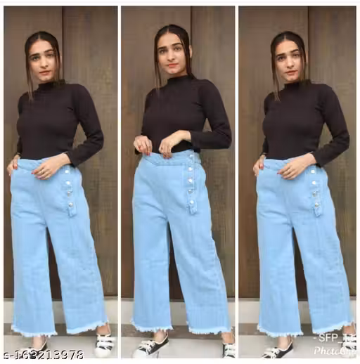 Trendy Stylish Side Button Denim Jeans For Women