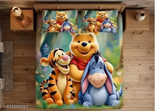 Cute 7D Digital Print King Size Bedsheet (90x100 Inch) | Bear Tiger Cartoon Designer Double Bed Sheet