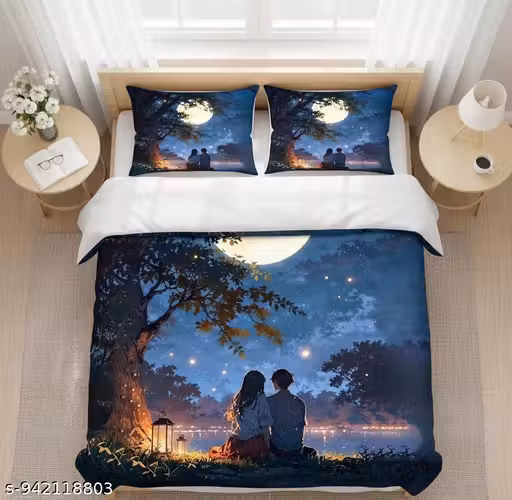 Romantic Moonlight Bedsheet King Size | Large Flat Bed Sheet for Bedroom Décor