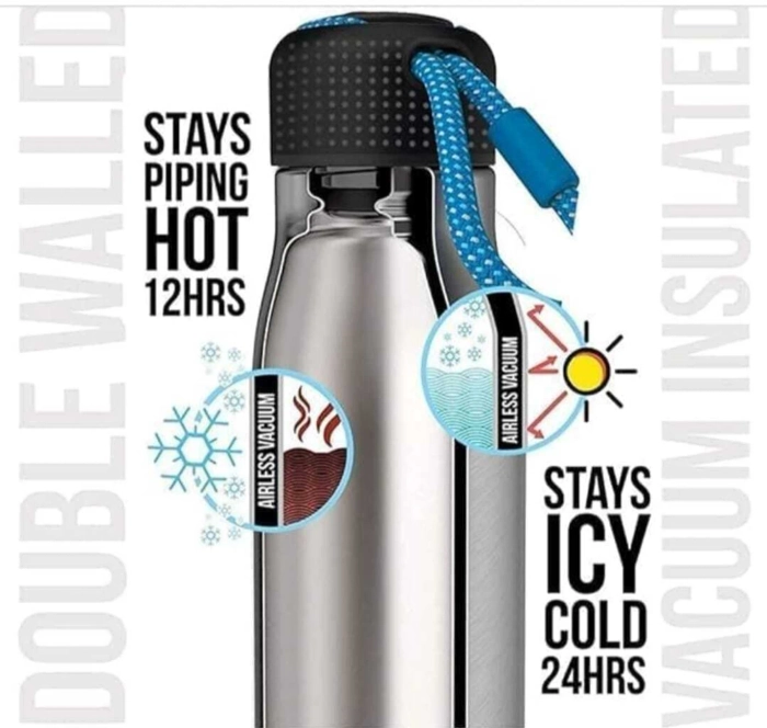Stainless Steel Vacuum Insulated Water Bottle for Hot & Cold Drinks 550 ml Water Bottle (Set of 1, Multicolor)