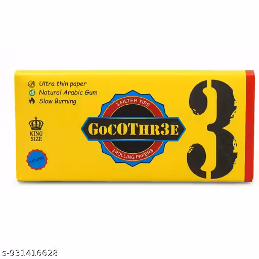 GoCoThr3e Triples Unbleached Rolling Paper with Tips (3 Paper + 3 Tips Each, Pack of 1)
