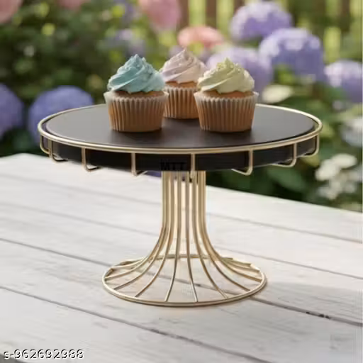 Premium Golden Metal Cake Stand for Desserts | Black Round Serving Stand for Cakes & Cupcakes | 21 cm Cake Stand for Parties & Home Decor