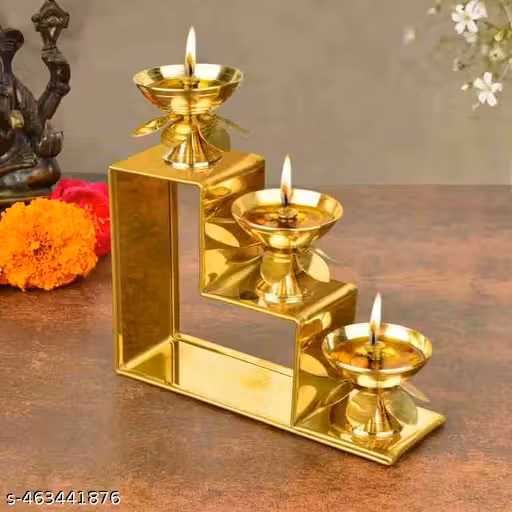 Misty Twenty Twenty Elegant 3-Step Brass Stair Diya for Home Décor & Puja 6 inch