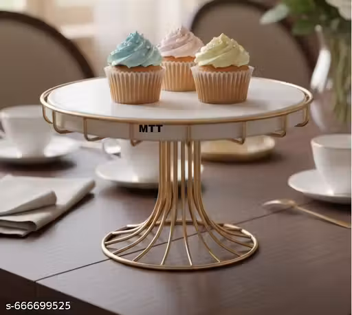Premium Metal Cake Stand (21 CM) | Gold & White Dessert Stand for Birthday, Party & Home Decor