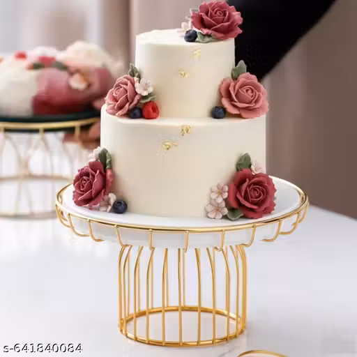 MISTY Premium Golden Metal Cake Stand for Desserts | White Round Serving Stand for Cakes & Cupcakes | 21 cm Cake Stand for Parties & Home Decor