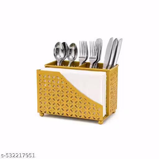"Golden Cutlery and Napkin Holder for Dining Table – Metal Organizer Stand for Kitchen & Home Decor,Napkin Holder for Dining Table