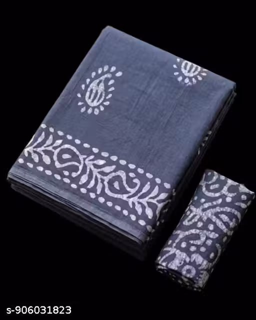 Grey Cotton Saree with Elegant Printed Design | Soft Lightweight Daily Wear Saree with Blouse Piece | Trendy Ethnic Wear for Women