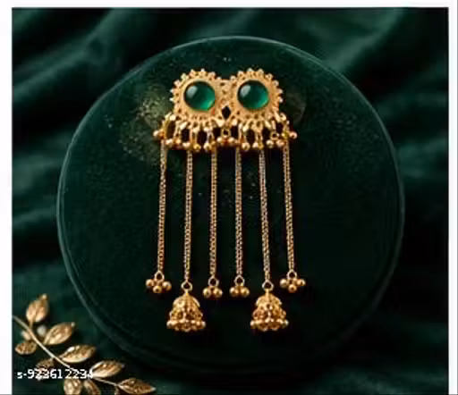 Kashmiri Jhumka Chain Earrings for Women Bridal Party Wear Jewellery (dark Green)