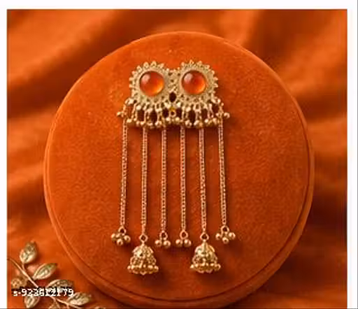 Kashmiri Jhumka Chain Earrings for Women Bridal Party Wear Jewellery (Orange)