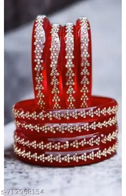 SAURABH TRADERS 8 PIECES RED COLOR GLASSS KADE BANGLES