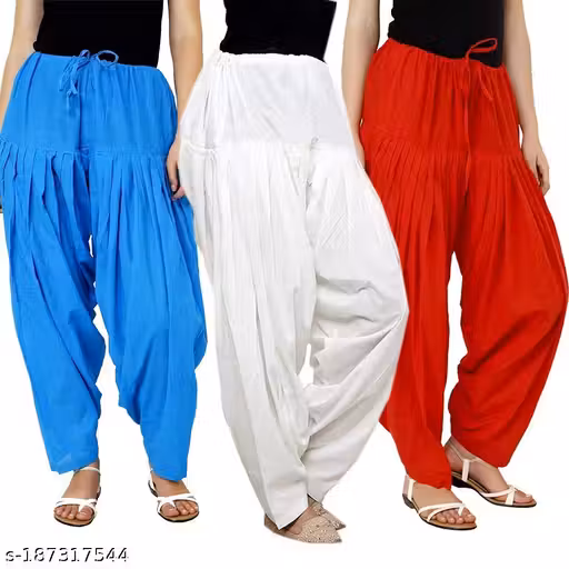 Women's Stylish Combo Pack of Sky Blue, White and Red Semi Patiala Salwar