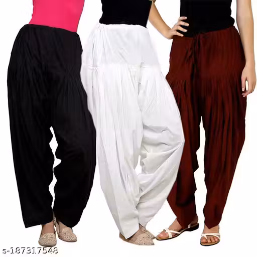 Women's Stylish Combo Pack of Black, White and Maroon Semi Patiala Salwar