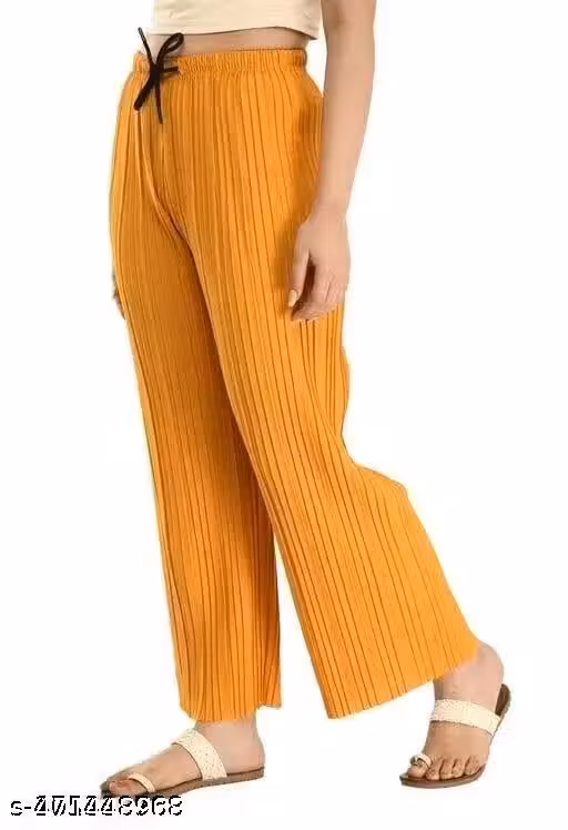 Women's Pleated Palazzo Pants | Elastic Waist Wide Leg Casual Trousers | Comfortable Daily Wear Bottom