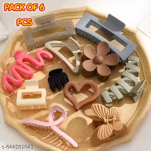 RASHA Pack of 6 Large Fashionable Plastic Hair Clips With Rubber Paint Shark Heart Hair Claw (Multicolor)