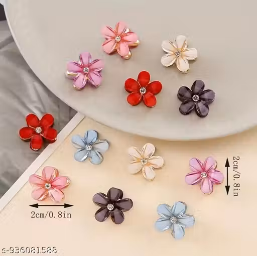 RASHA Korean Style Multicolor Flower Hair Clips for Girls & Women with Stone (Pack of 12 PCS)
