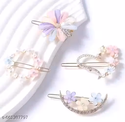 RASHA Korean 4Pcs Fancy Bling Lady Girls Women Kids Hair Accessories Pearl Resin Acrylic Hair Clips Rhinestone Bobby Pins Hair Slides Women and Girls Multicolour