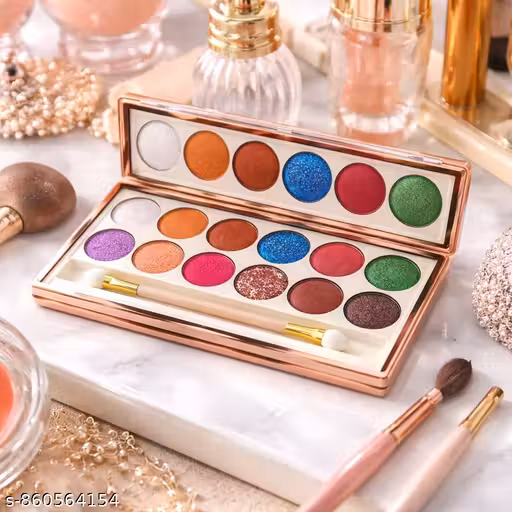 Luxury Glitter Eyeshadow Palette | 12 Shades Shimmer & Matte | Highly Pigmented Long Lasting Eye Makeup Kit with Brush