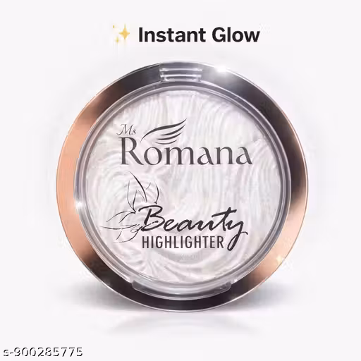Ms Romana Instant Glow Beauty Highlighter Powder – Shimmer Finish, Long Lasting Face Highlighter for Makeup, Lightweight & Smooth Texture (Silver Glow)