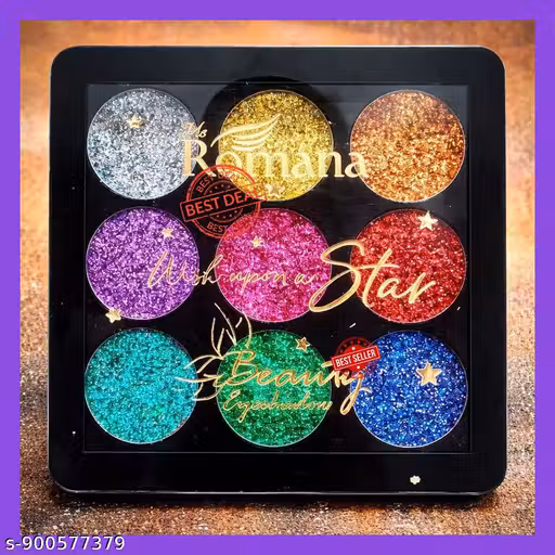 9 Shade Glitter Eyeshadow Palette Romana | Waterproof Shimmer Eye Makeup | Party, Bridal & Festival Use