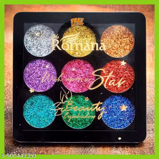 Romana 9 Color Glitter Eyeshadow Palette | Shimmer & Sparkle Eye Makeup Kit | Waterproof Long Lasting Party & Bridal Eyeshadow