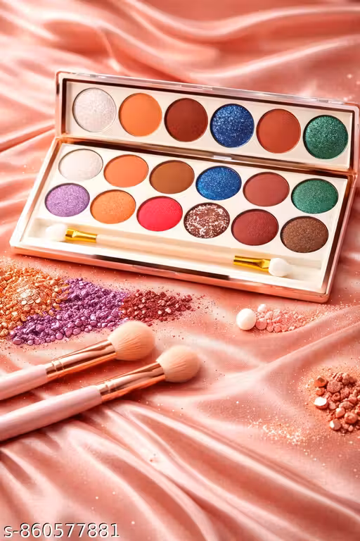 Professional 12 Shade Multicolor Eyeshadow Palette with Brush | Matte & Glitter Finish Long Lasting Eye Makeup Kit