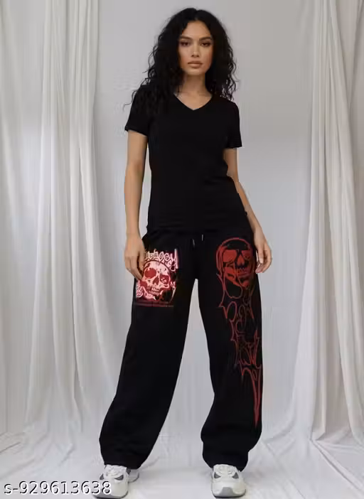 women outfit set, t-shirt and joggers set, graphic joggers, skull print pants, casual co-ord set, streetwear outfit, oversized joggers, v neck t-shirt women, trendy co ord set, relaxed fit outfit, aesthetic clothing, everyday wear set, urban fashion, comf