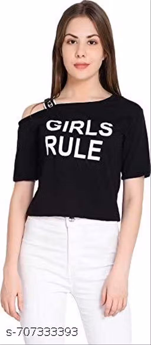 Maroon "Girls Rule" Off-Shoulder Crop Top for Women | Casual Printed Half Sleeve T-Shirt