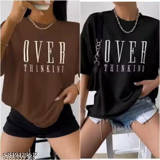 Fancy Stylish Printed Oversized Round Neck Women's T-shirts (COMBO PACK OF 2)