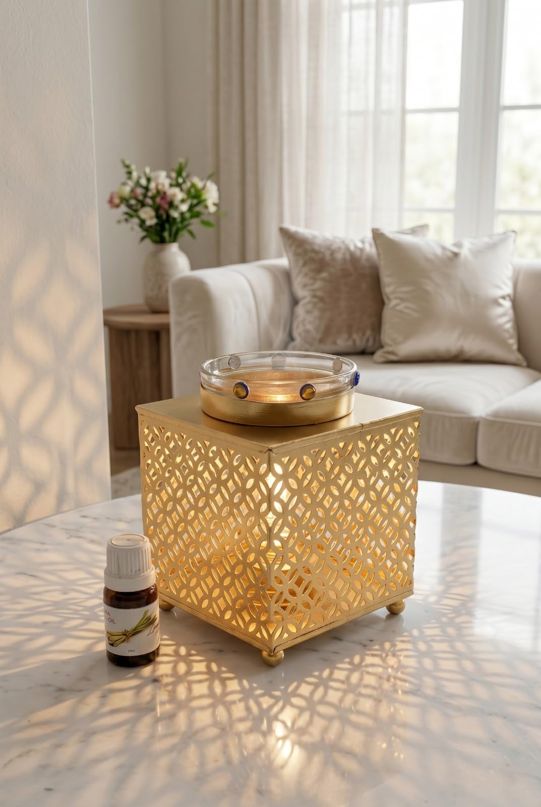 Electric Aroma Oil Diffuser with 10ml Fragrance Oil | Moroccan Style Decorative Lamp for Home | Room Freshener Fragrance Burner (Multicolor)