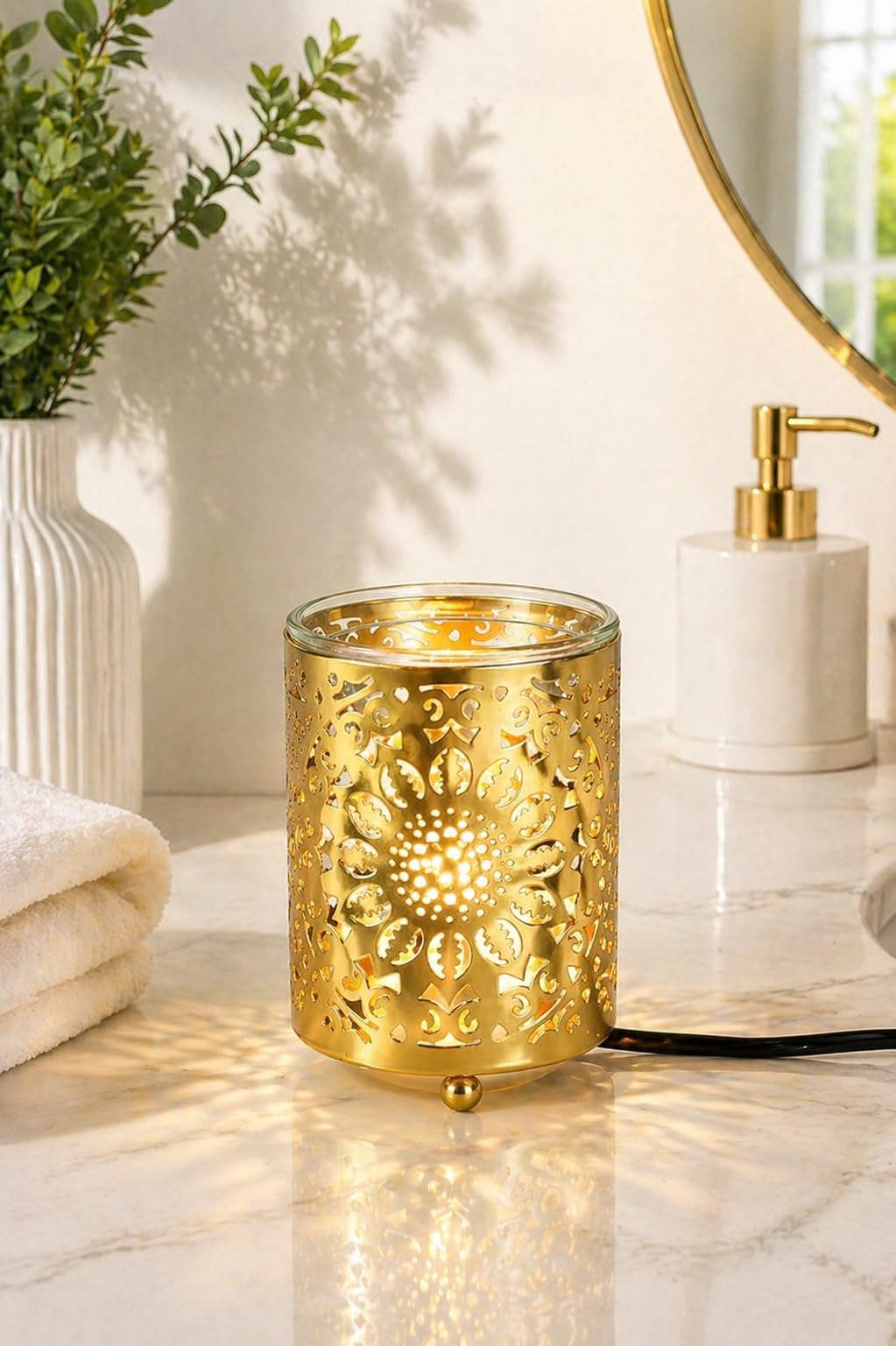 Elegant Moroccan Cutwork Aroma Diffuser & Oil Burner | 10ml Aroma Oil Included | Galvanized Metal Fragrance Lamp for Home Décor, Relaxation, Meditation & Gifting