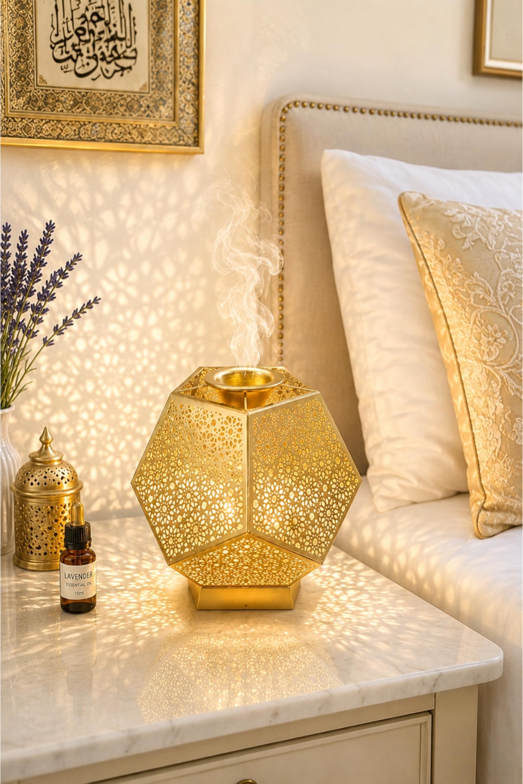Electric Moroccan Style Aroma Oil Burner Diffuser | Decorative Geometric Metal Fragrance Lamp with 10ml Essential Oil for Home Decor, Spa, Bedroom & Meditation Use