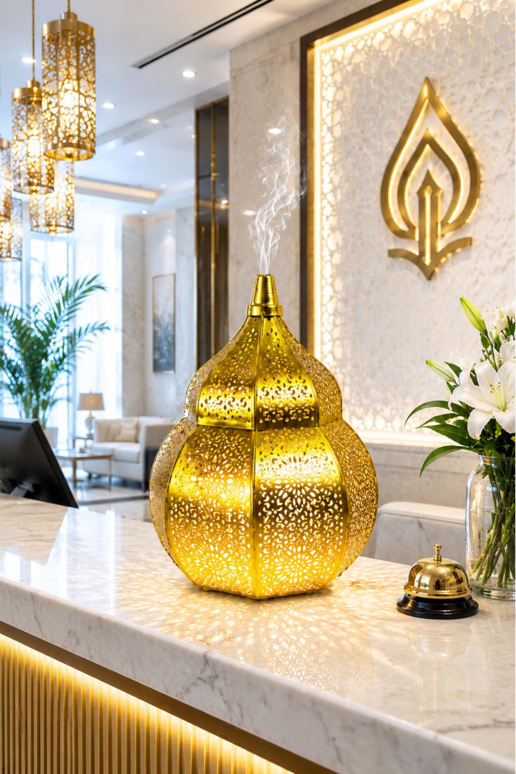 Decorative Electric Moroccan Style,Aroma Oil Burner (Diffuser) for Home Fragrance with 10ml Aroma Oil_ R 1986 Golden