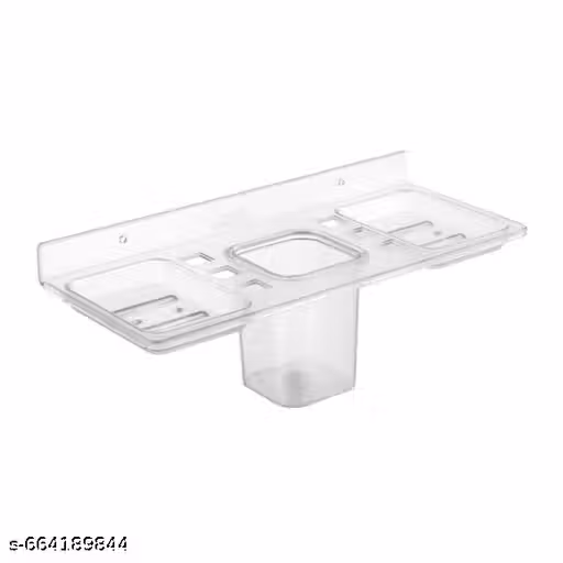 Vinayak Plastic Unbreakable Bathroom Shelf with Toothbrush Holder, Toothpaste Cup & 2 Soap Tray | Wall Mounted Organizer