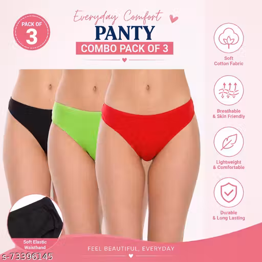 Women's Pack of 3 Cotton Bikini Panties | Mid Rise Soft Stretchable Everyday Briefs | Multicolor Panty Combo