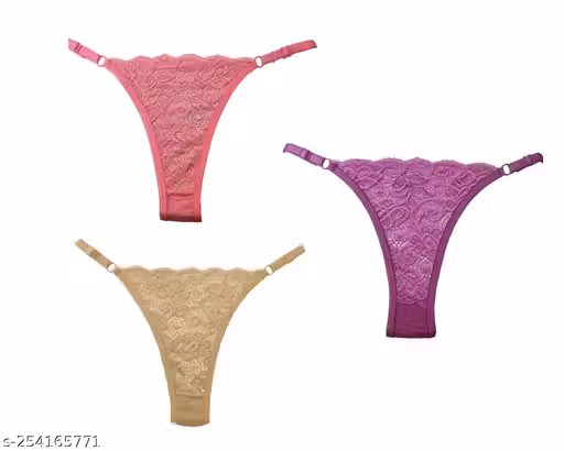 Women's Pack of 3 Floral Lace Thong Panties | Adjustable Strap Low Rise G-String Briefs | Multicolor Lingerie