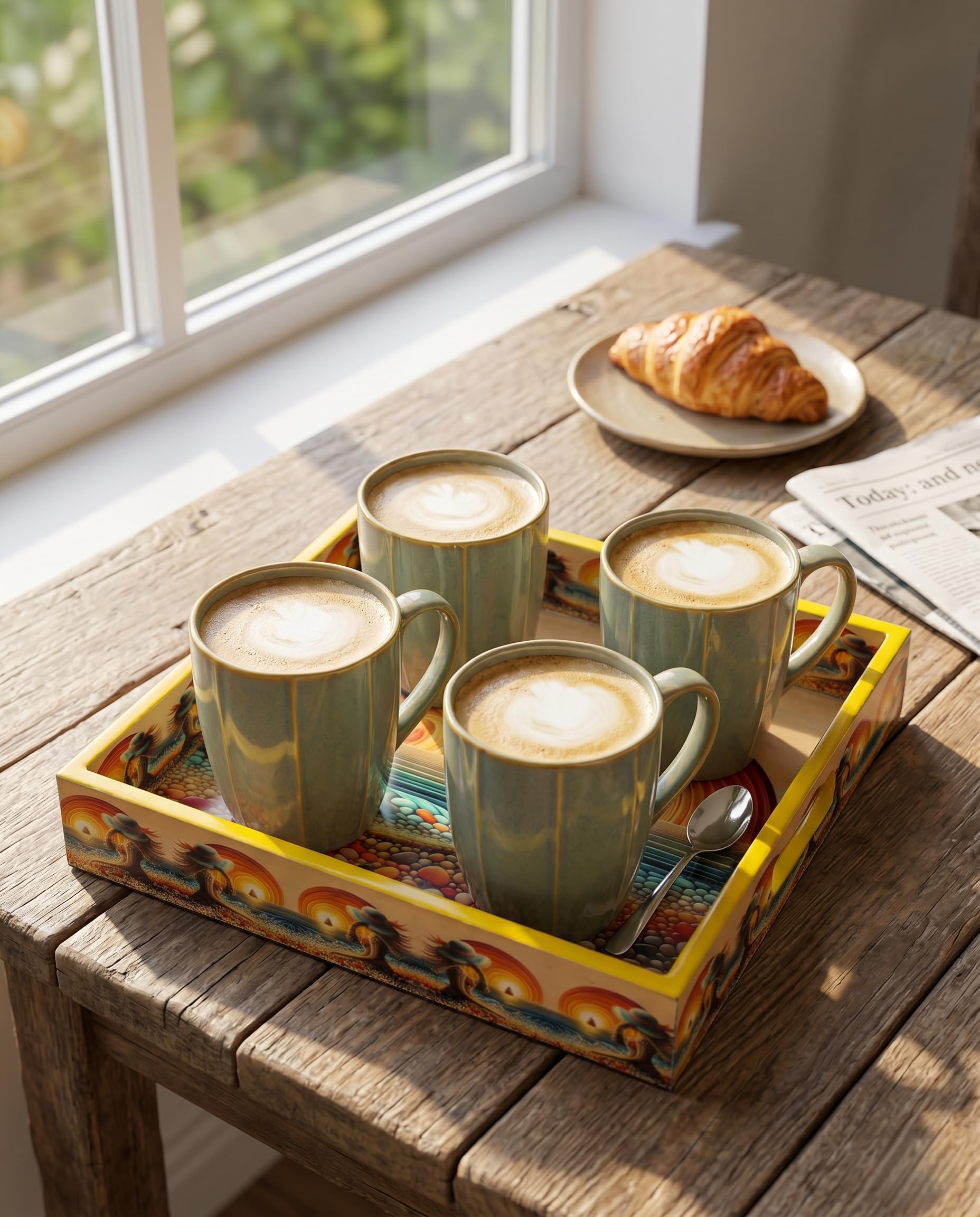 Premium Coffee Cup Set of 4 with Serving Tray | Tea & Coffee Mug Set | Stylish Durable Drinkware | Easy to Clean Cups for Home Kitchen Cafe Restaurant Use