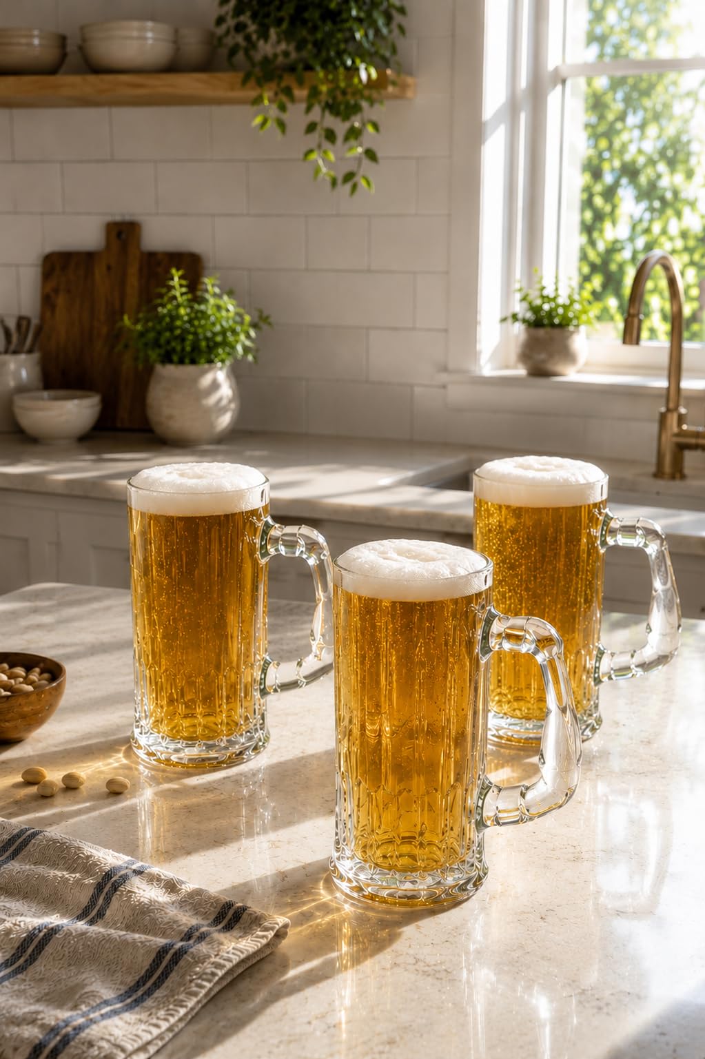 Premium Glass Beer Mug - 600 ML, Large Glass Steins with Double Wall, Thick Frosty Mug for Beer Cup Mug for Water, Drinks, Lead-Free Beer Glasses for Men in Pub, Home (Pack of 3)