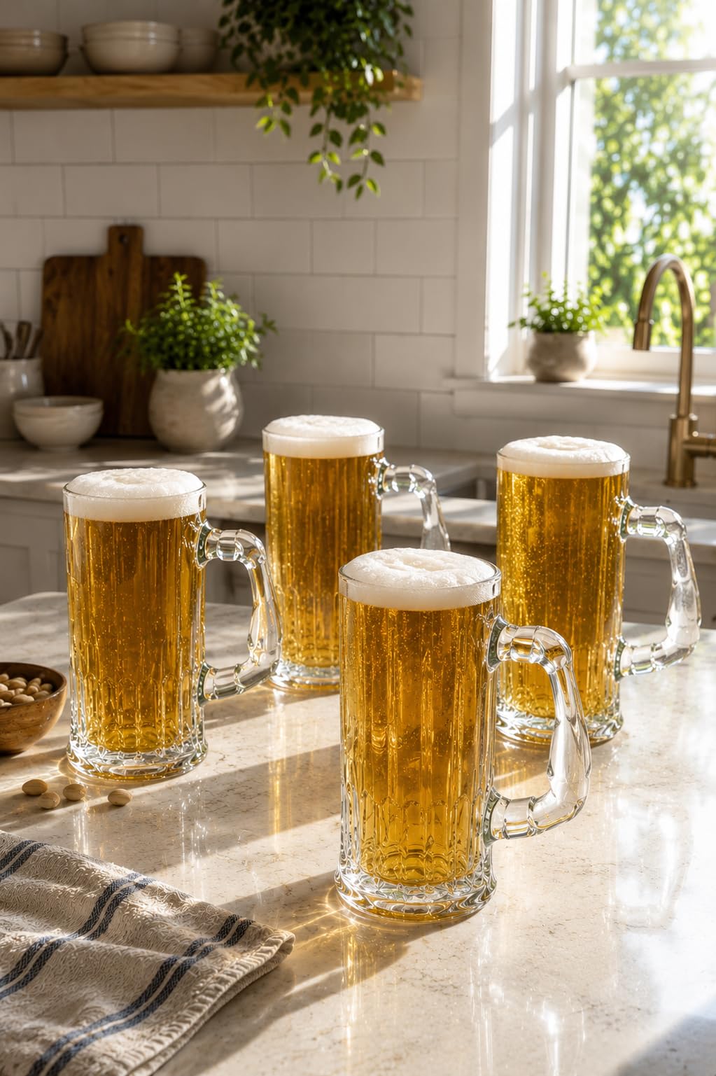 Premium Glass Beer Mug - 600ML Large Glass Steins with Double Wall, Thick Frosty Mug for Beer Cup Mug for Water, Drinks, Lead-Free Beer Glasses for Men in Pub, Home(Pack of 4)