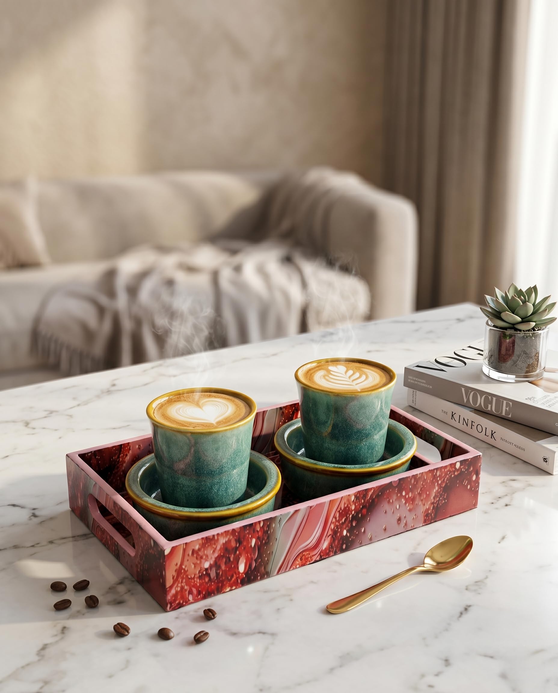 South Indian Filter Coffee Cup Set with Tray, Premium Ceramic Coffee Cups, Traditional Dabara Tea Coffee Serving Set for Home Kitchen Café Gift Use (2)