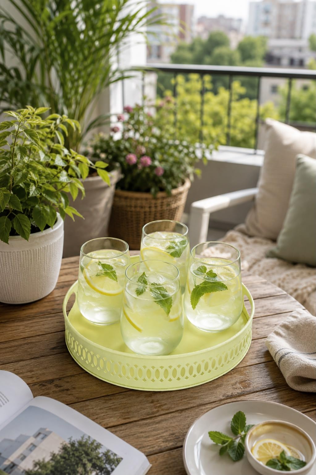 4 Wine Glasses with Ivory Tray Diameter- 30 Cm, Height -15, Whisky Liqueur Spirits Glasses with Serving Tray for Vodka, Whisky, Rum, Taquila