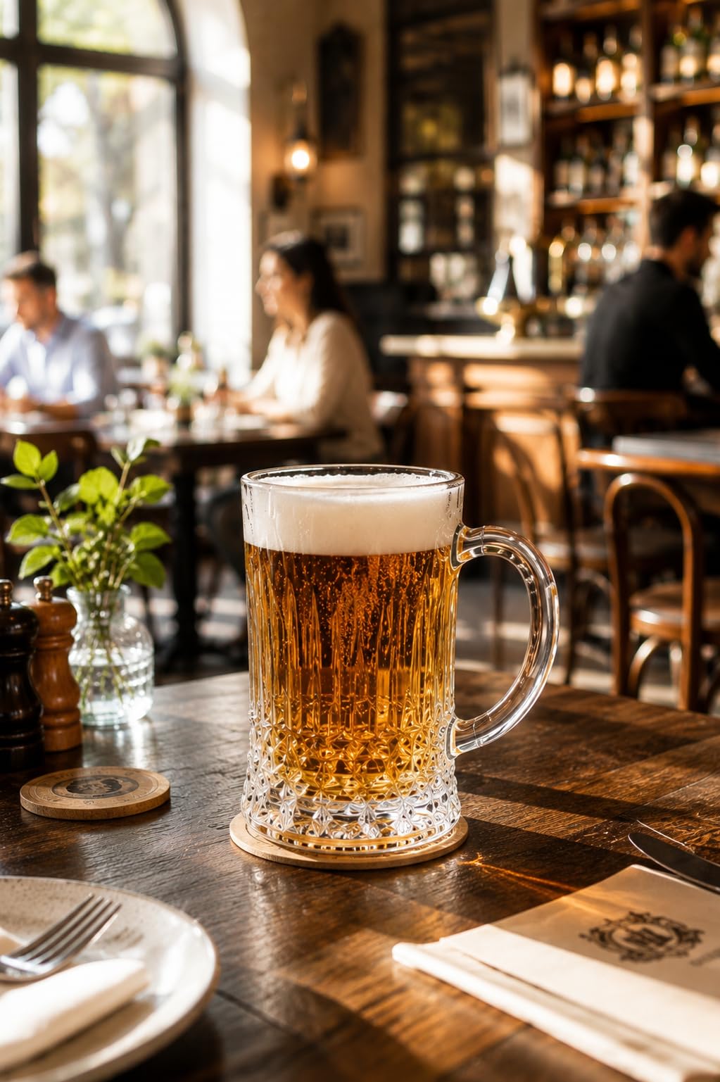 Premium Glass Beer Mug - 500 ml, Line Design Large Beer Steins with Double Wall, Drinks, Lead-Free Beer Glasses for Men in Pub, Home (500 ML, 1)