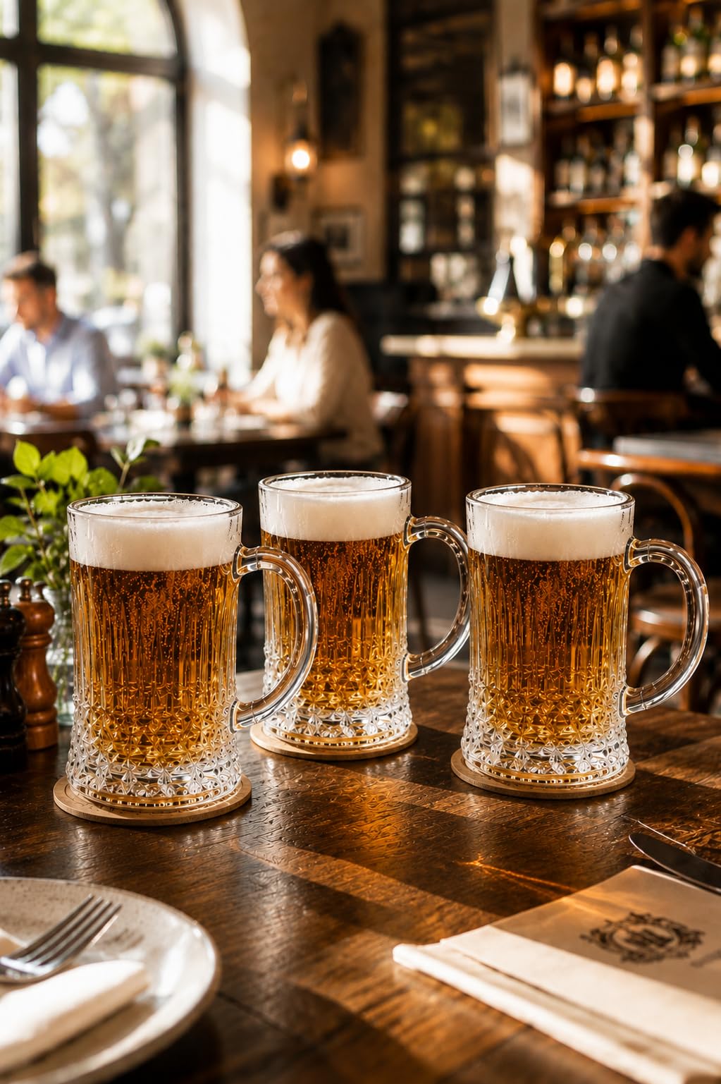 Premium Glass Beer Mug - 500 ml, Line Design Large Beer Steins with Double Wall, Drinks, Lead-Free Beer Glasses for Men in Pub, Home (500 ML, 3)
