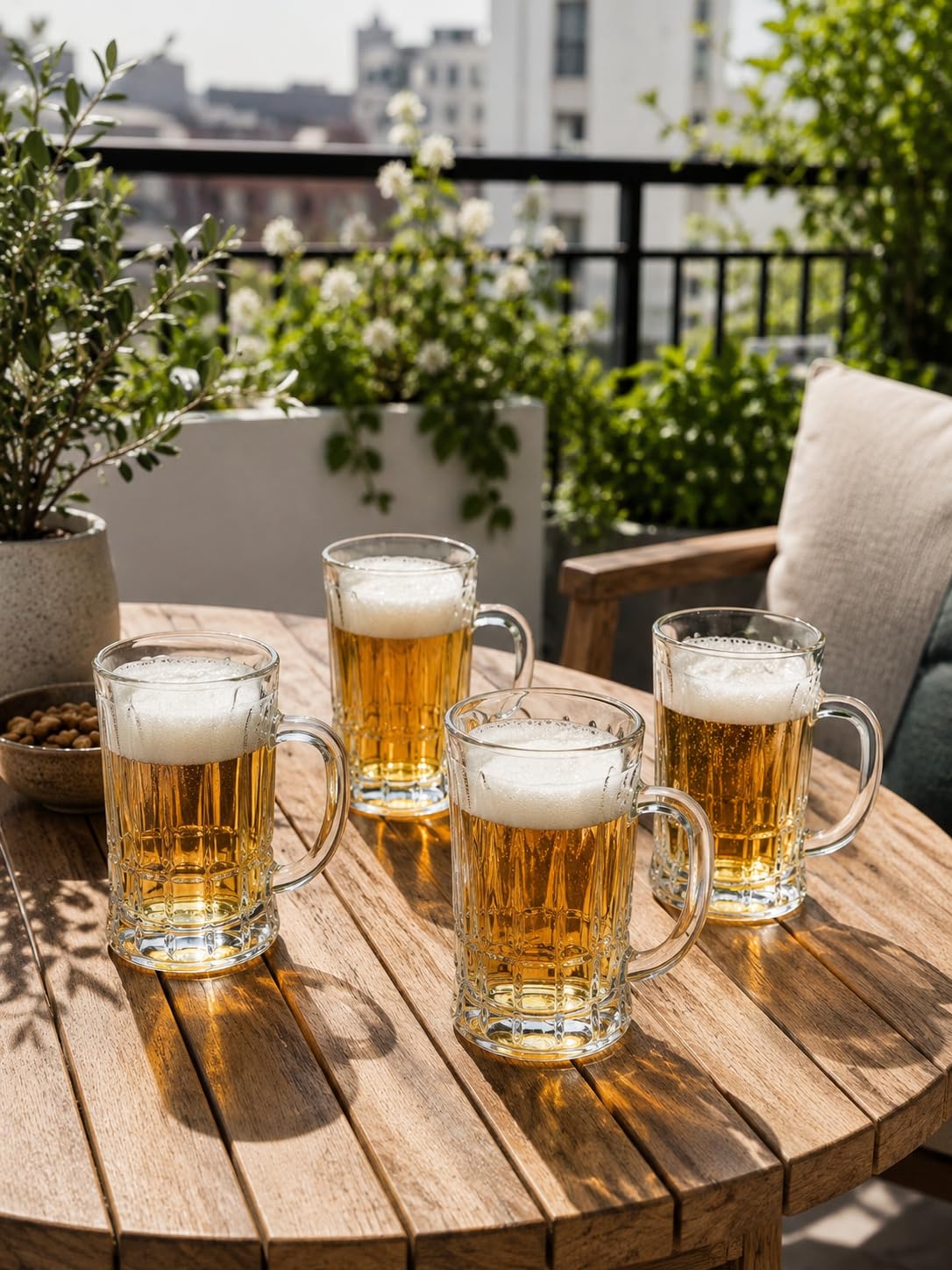 Premium Glass Beer Mug - 500 ml, Line Design Large Beer Steins with Double Wall, Drinks, Lead-Free Beer Glasses for Men in Pub, Home (500 ML, 4)
